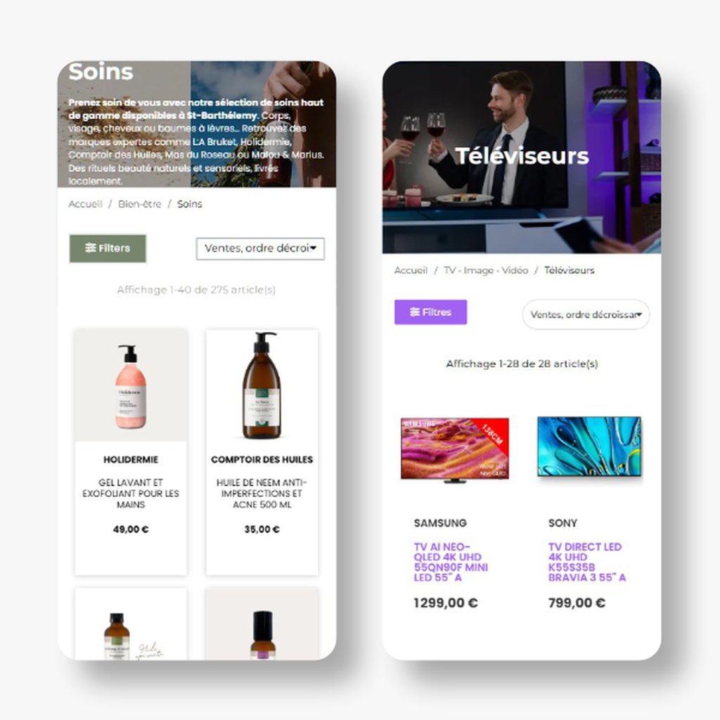 site e-commerce affiché sur un téléphone