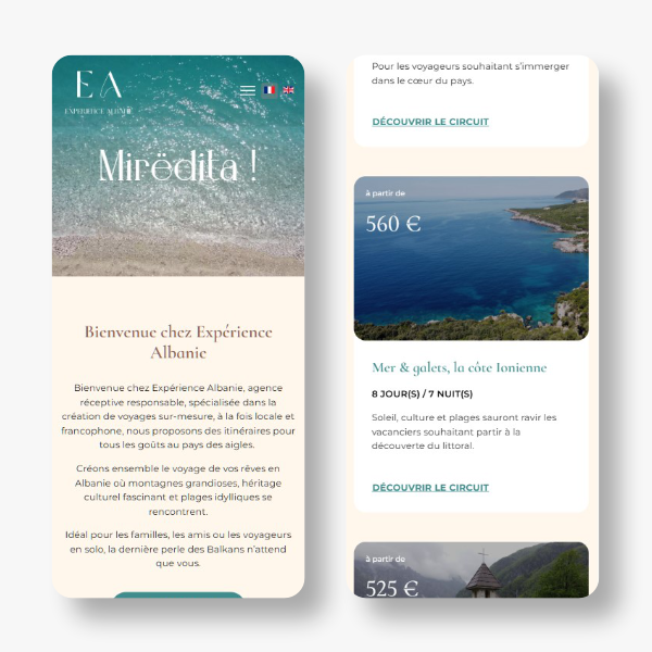 site vitrine affiché sur un téléphone