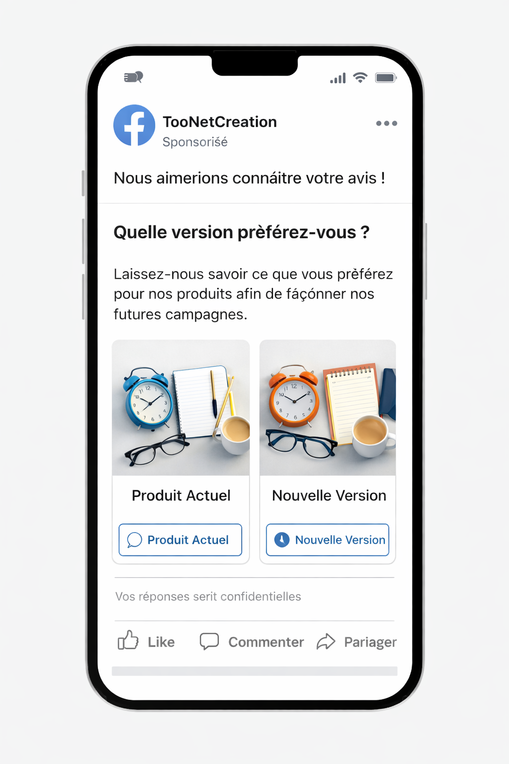 exemple de publicité sous format de sondage sur facebook ads