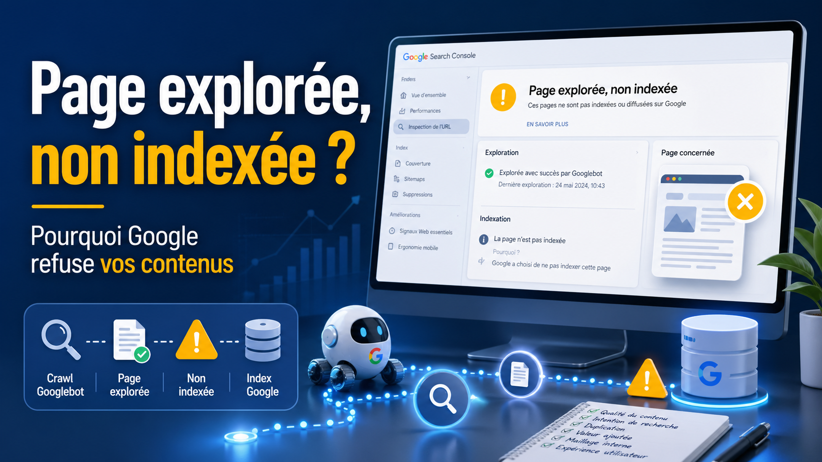 Page explorée mais non indexée : pourquoi Google n’indexe pas certaines URLs ?
