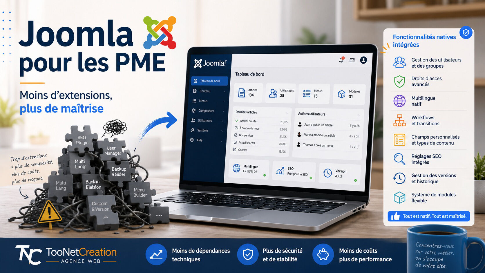 Joomla pour les PME : les fonctionnalités natives qui évitent d’empiler les extensions