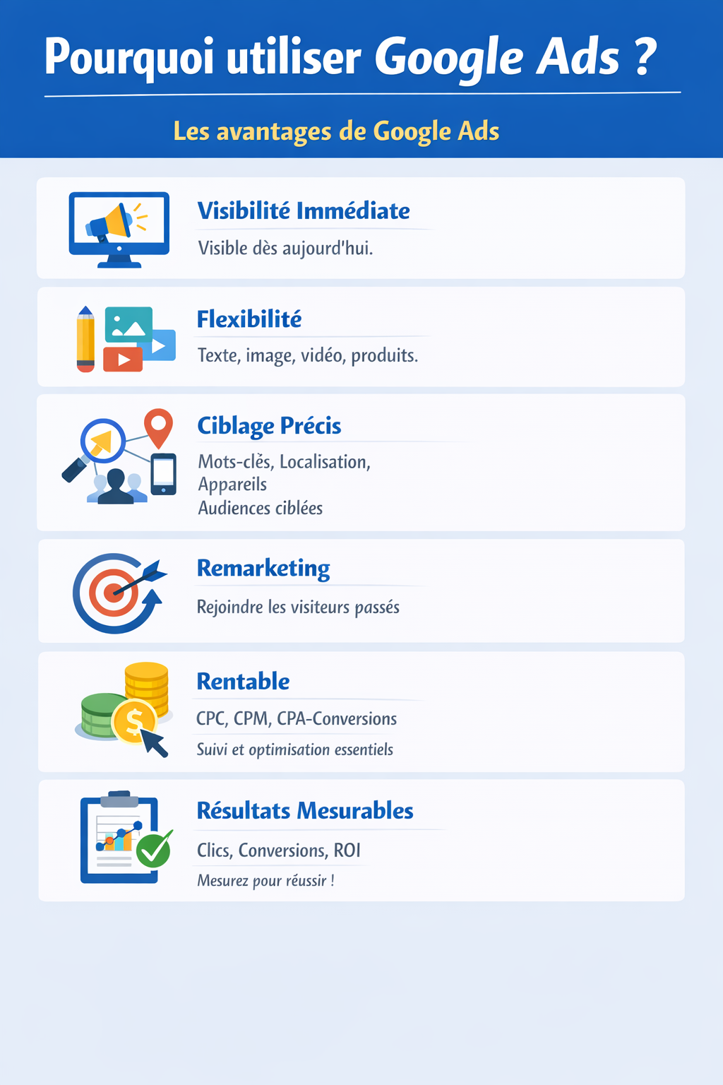 liste présentant les 6 raisons pour utiliser google ads