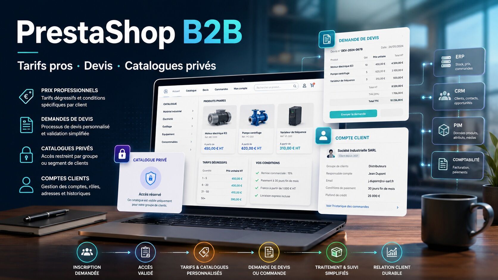 PrestaShop B2B : prix professionnels, devis, catalogues privés et comptes clients