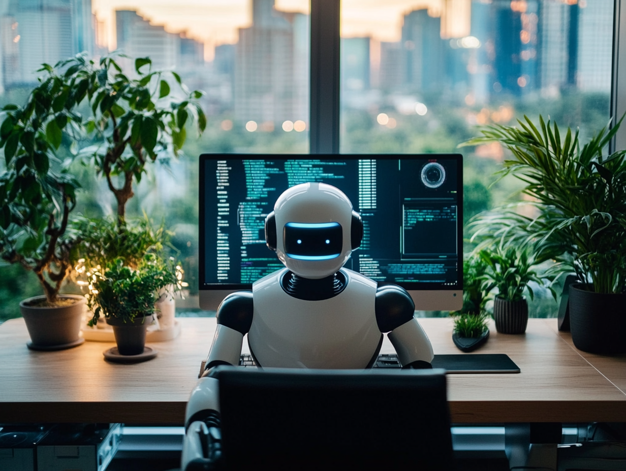 robot devant un ordinateur