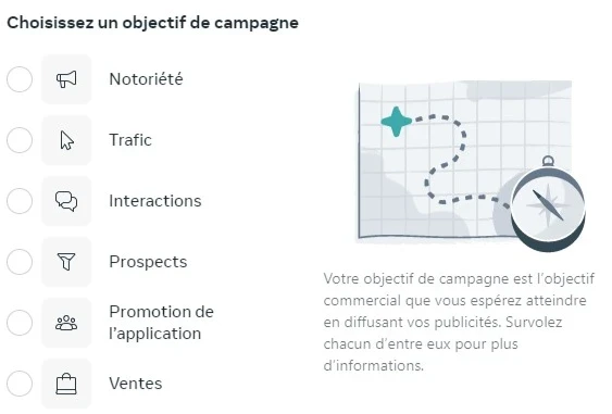 facebook ads interface de choix dun objectif de campagne