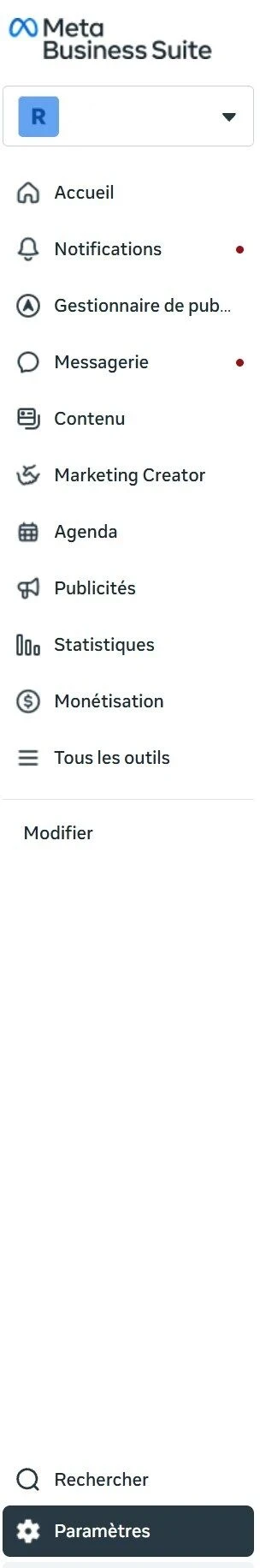 e montrantver les parametre dans le menu meta