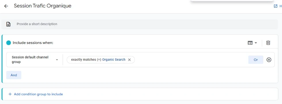 session traffic organique dans google analytics 4