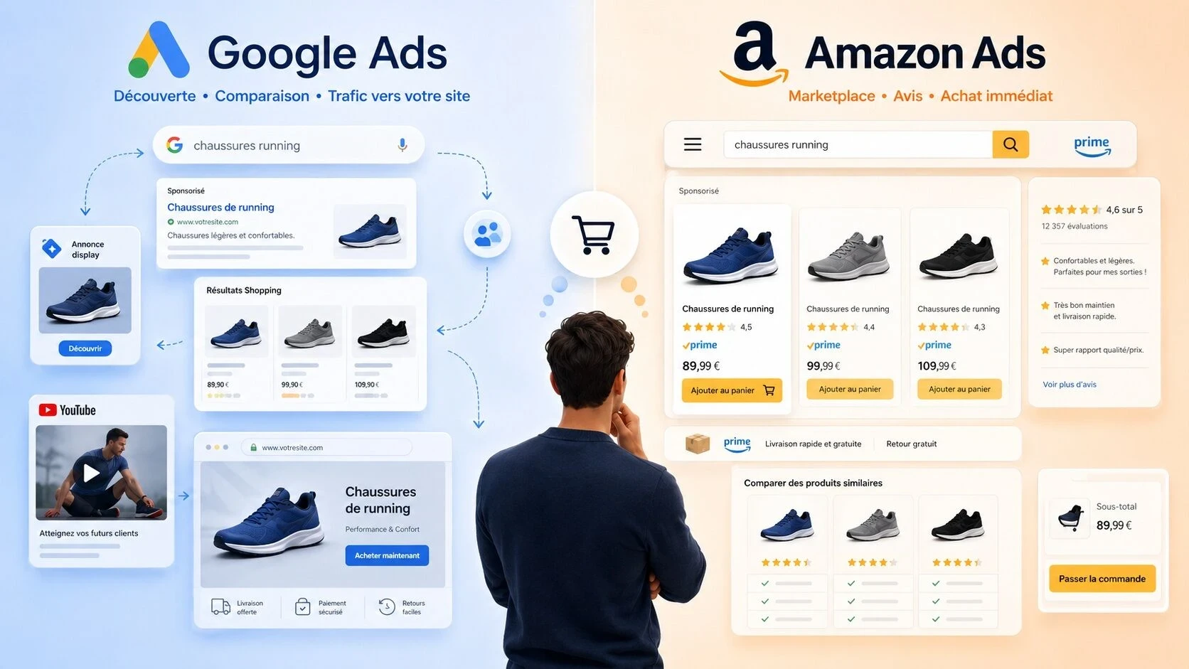 Différence entre Google Ads et Amazon Ads dans le parcours d’achat e-commerce