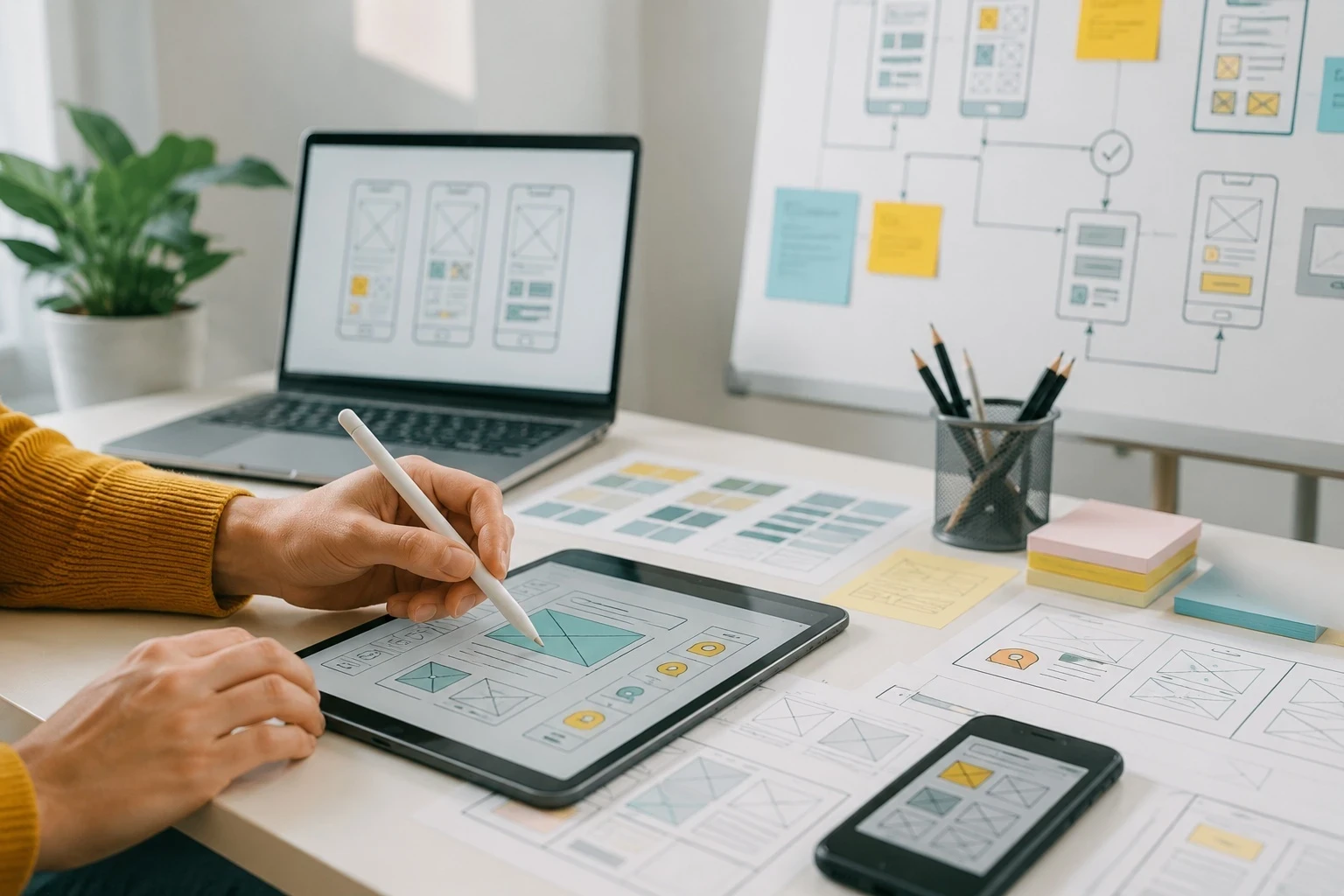 graphiques et statistiques affichés sur des feuilles et une tablette tactile
