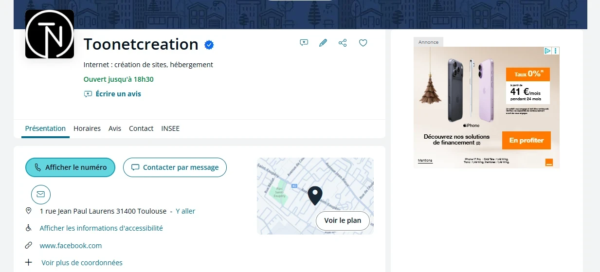 exemple de référence d'entreprise sur les pages jaunes