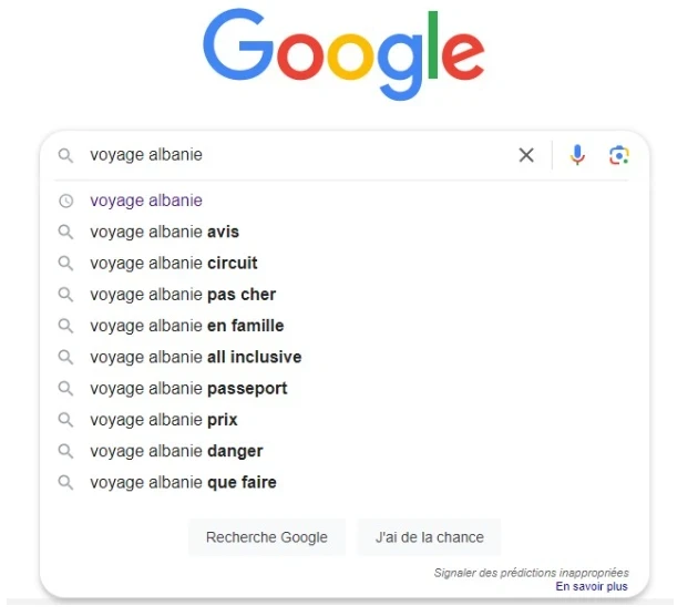 recherche google mots clés voyage albanie