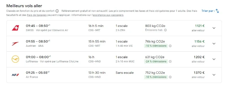 liste de vols aller sur google flights