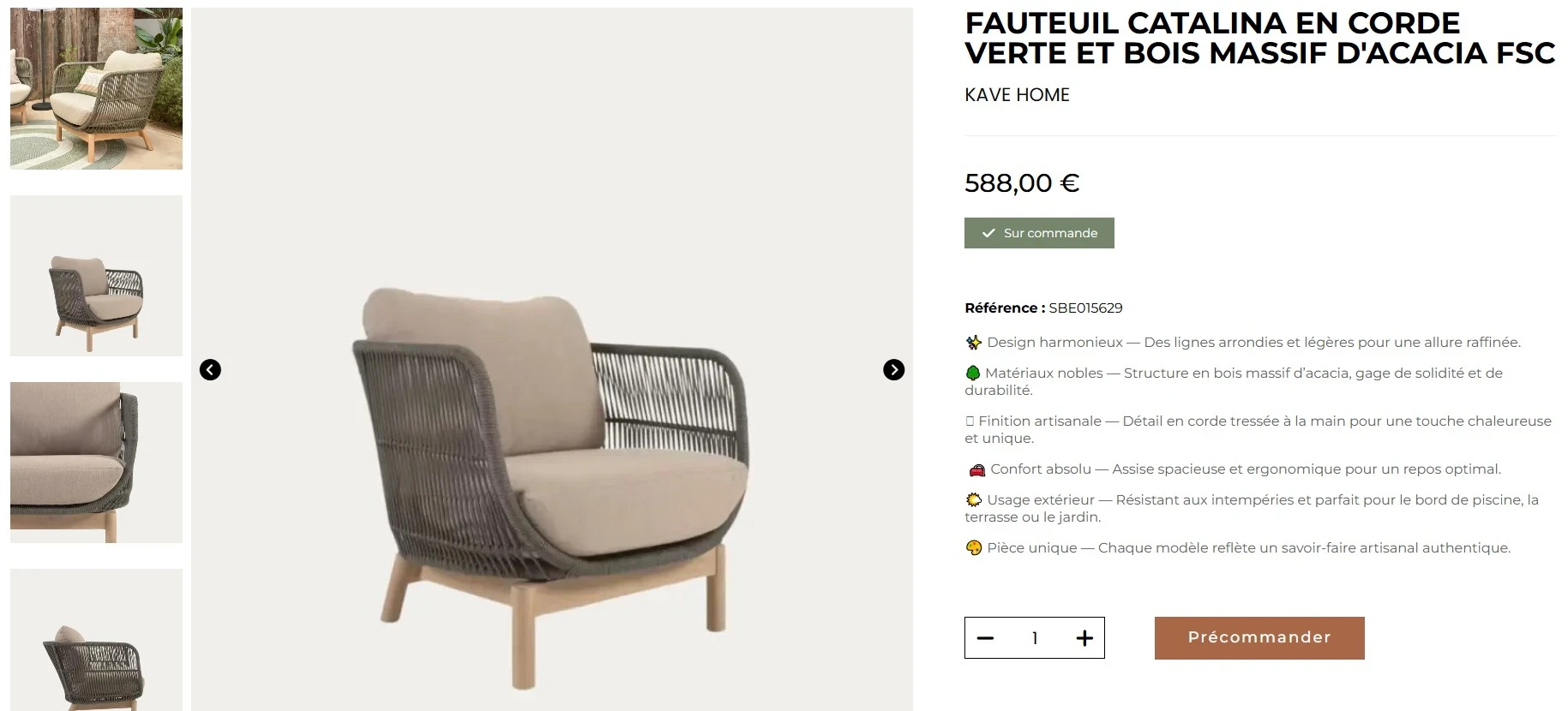 exemple de page produit d'une chaise sous prestashop