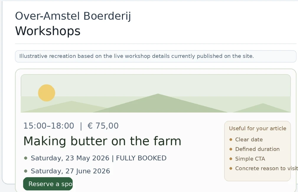 Capture d’écran d’une fiche Google Business Profile présentant un événement avec date, horaire et bouton d’inscription