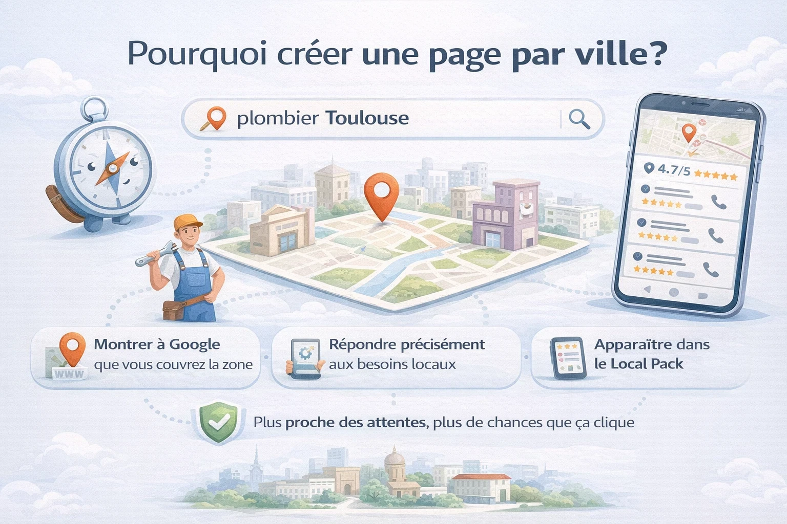 Illustration conceptuelle montrant des cartes de plusieurs villes reliées par des chemins,
