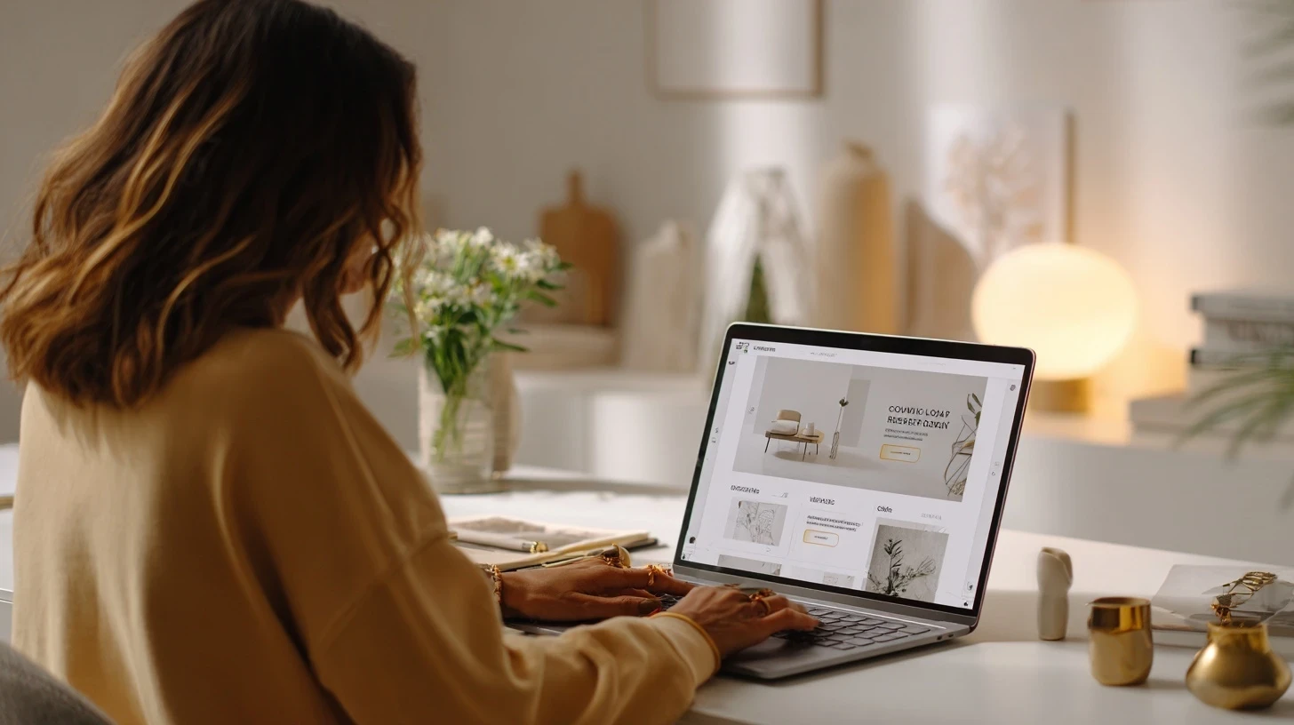 femme sur son ordinateur qui visite un site de ecommerce