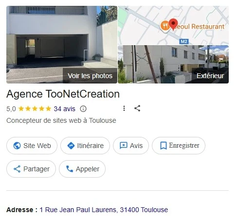 exemple de fiche de l'entreprise toonetcreation sur googlemap