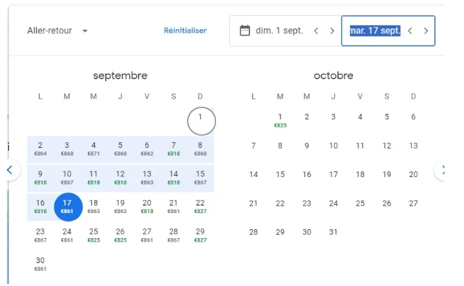 recherches un vol par date la moins chère sous google flights