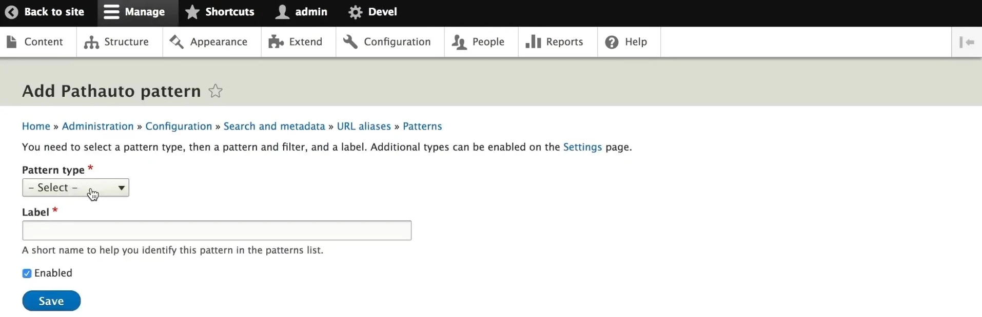 interface du module pathauto de drupal