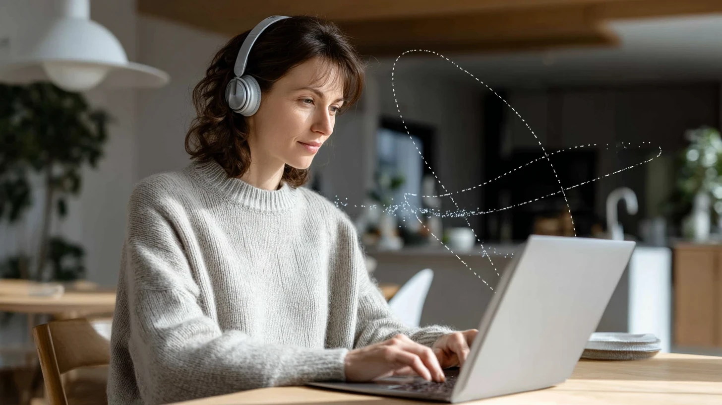 utilisatrice avec un handicap utilisant un casque pour naviguer sur un site web accessible