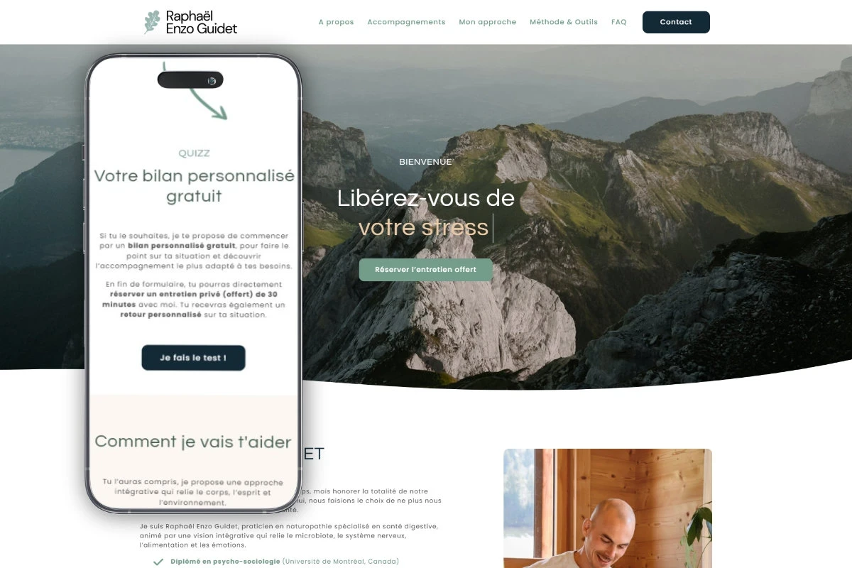 Visuel sur pc et mobile du site raphael-therapies.fr