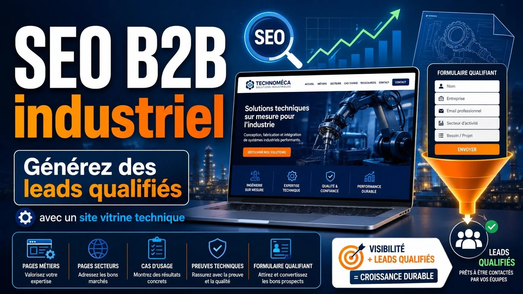 SEO B2B industriel : comment générer des leads qualifiés avec un site vitrine technique