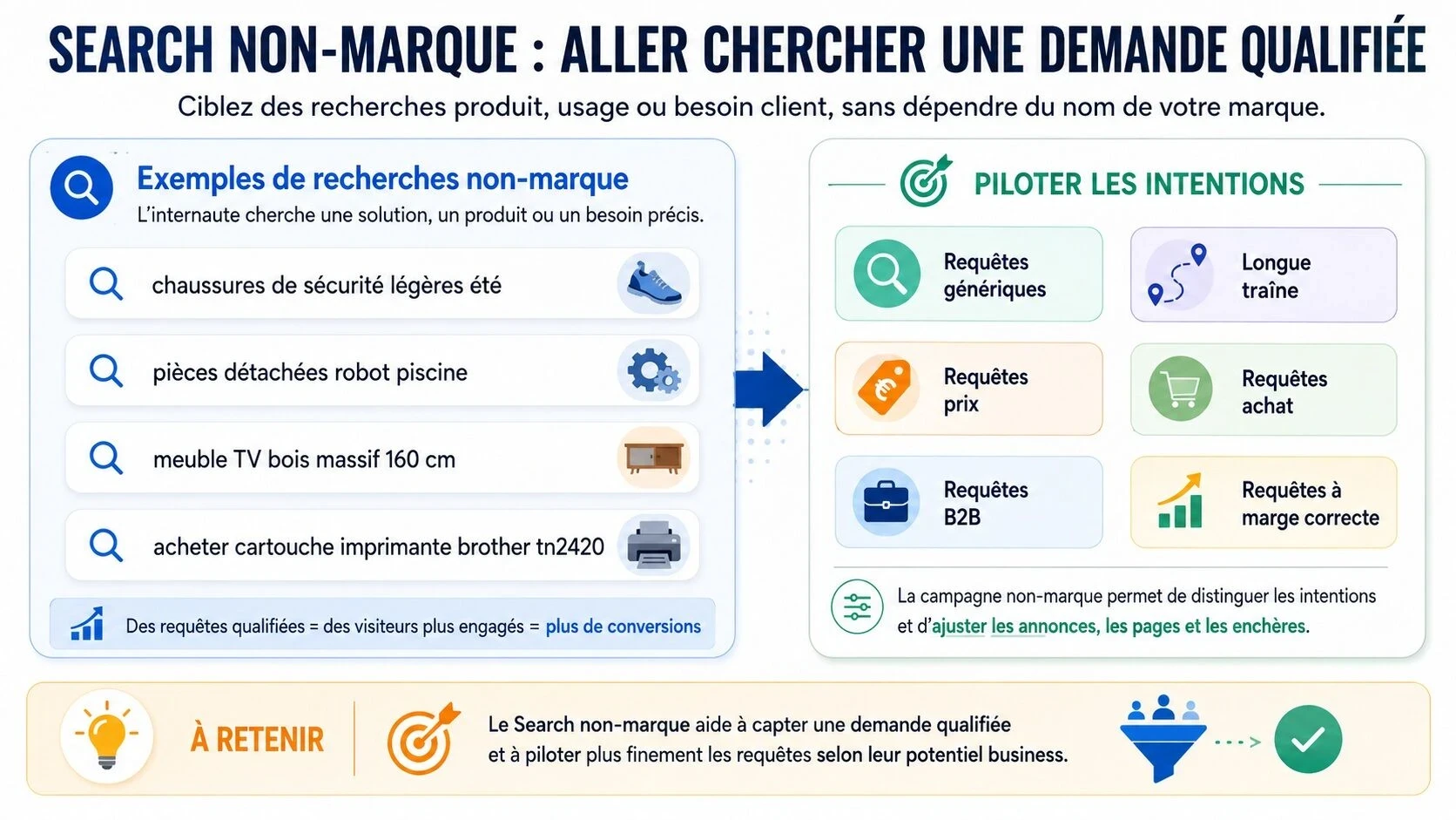 Exemples de requêtes Search non-marque pour capter une demande qualifiée en e-commerce