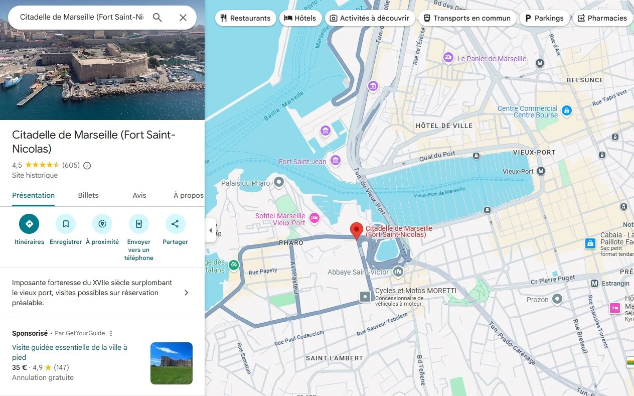 exemple de fiche d'établissement sur Marseille