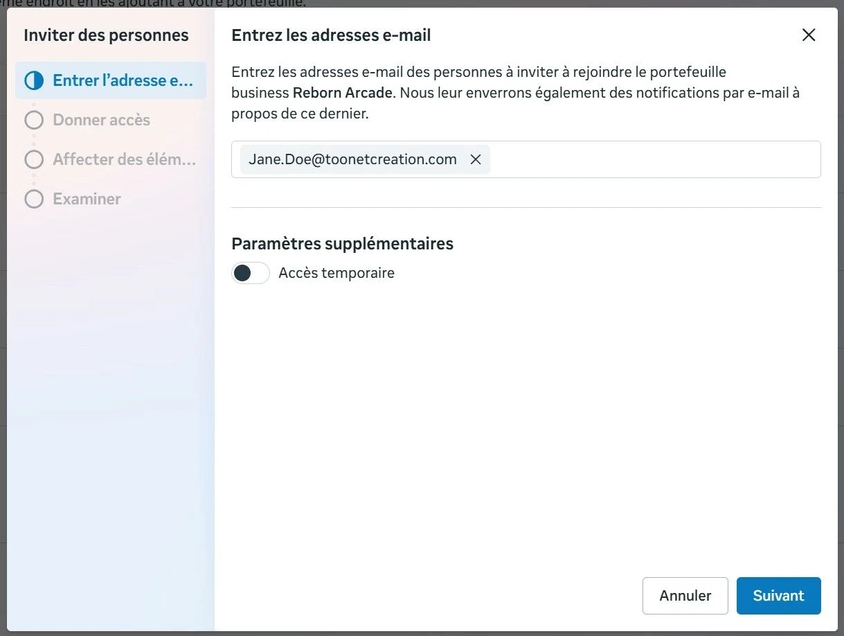 console pour ajouter personne dans meta