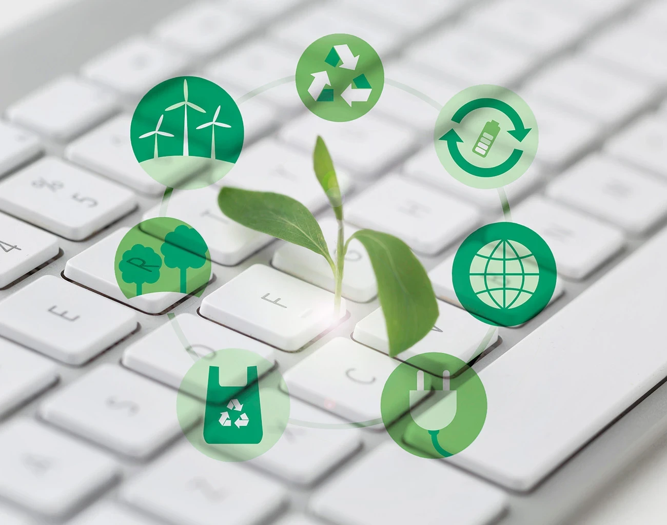clavier d'ordinateur avec icones recyclages