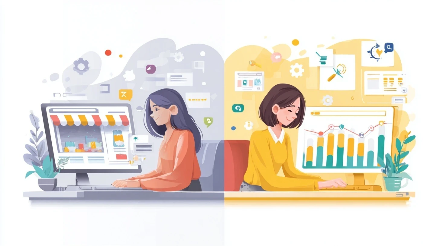 image présentant le travail conjoint du commerçant et de l'expert seo