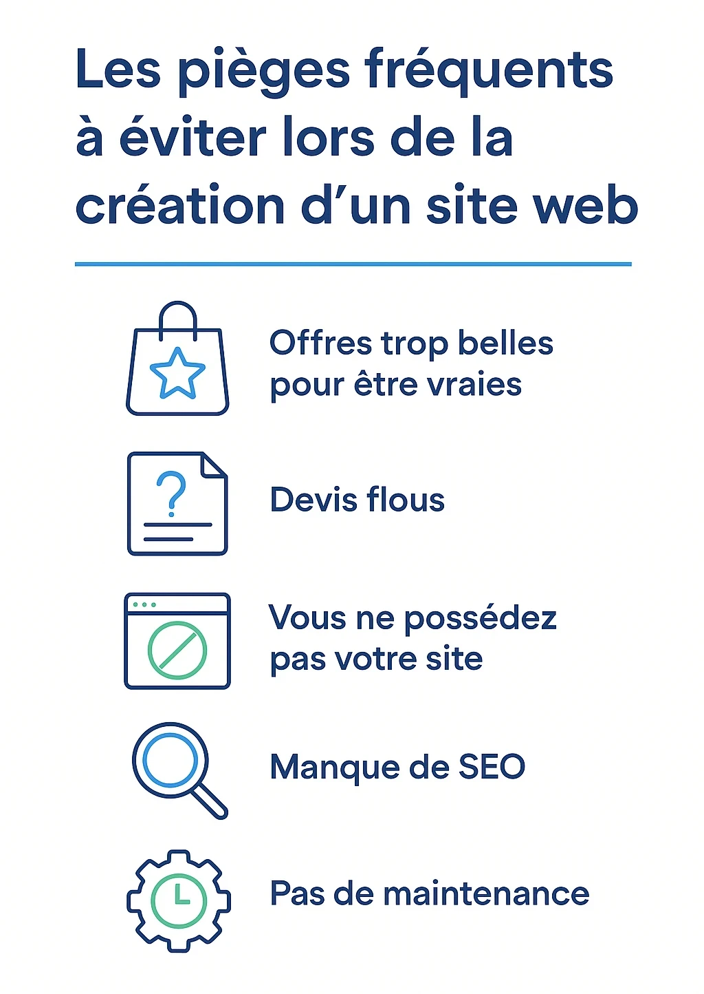 liste des 5 pieges à éviter pour la création d'un site web