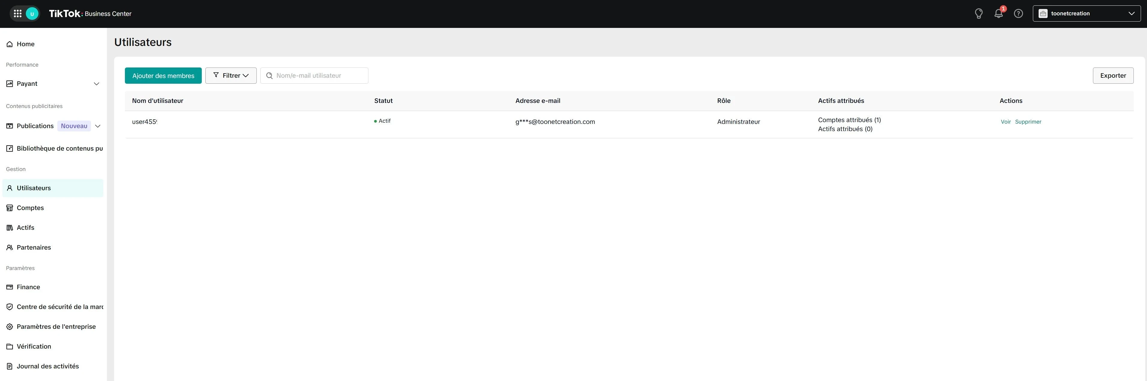 console permettant d'ajouter un utilisatezur sous tik tok