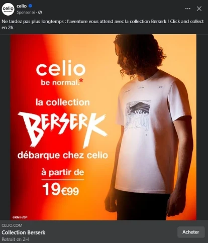 publicité facebooks ads pour la marque celio
