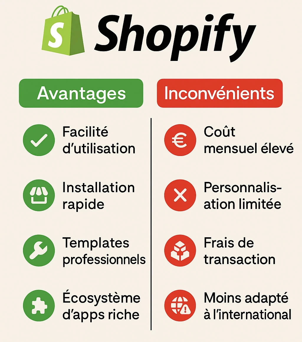 shopify fiche avantages et inconvénients