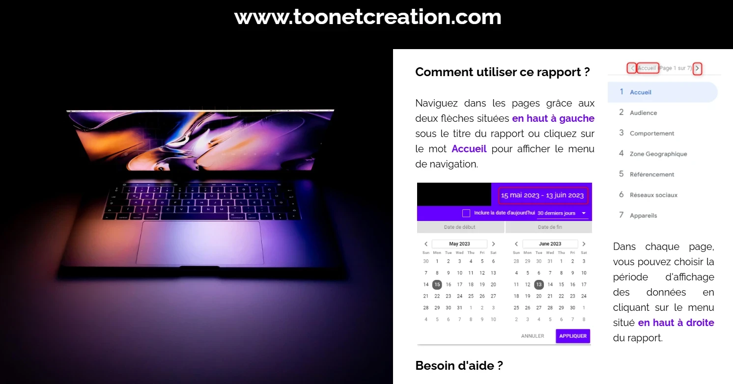 exemple de rapport looker studio connecté à ga4