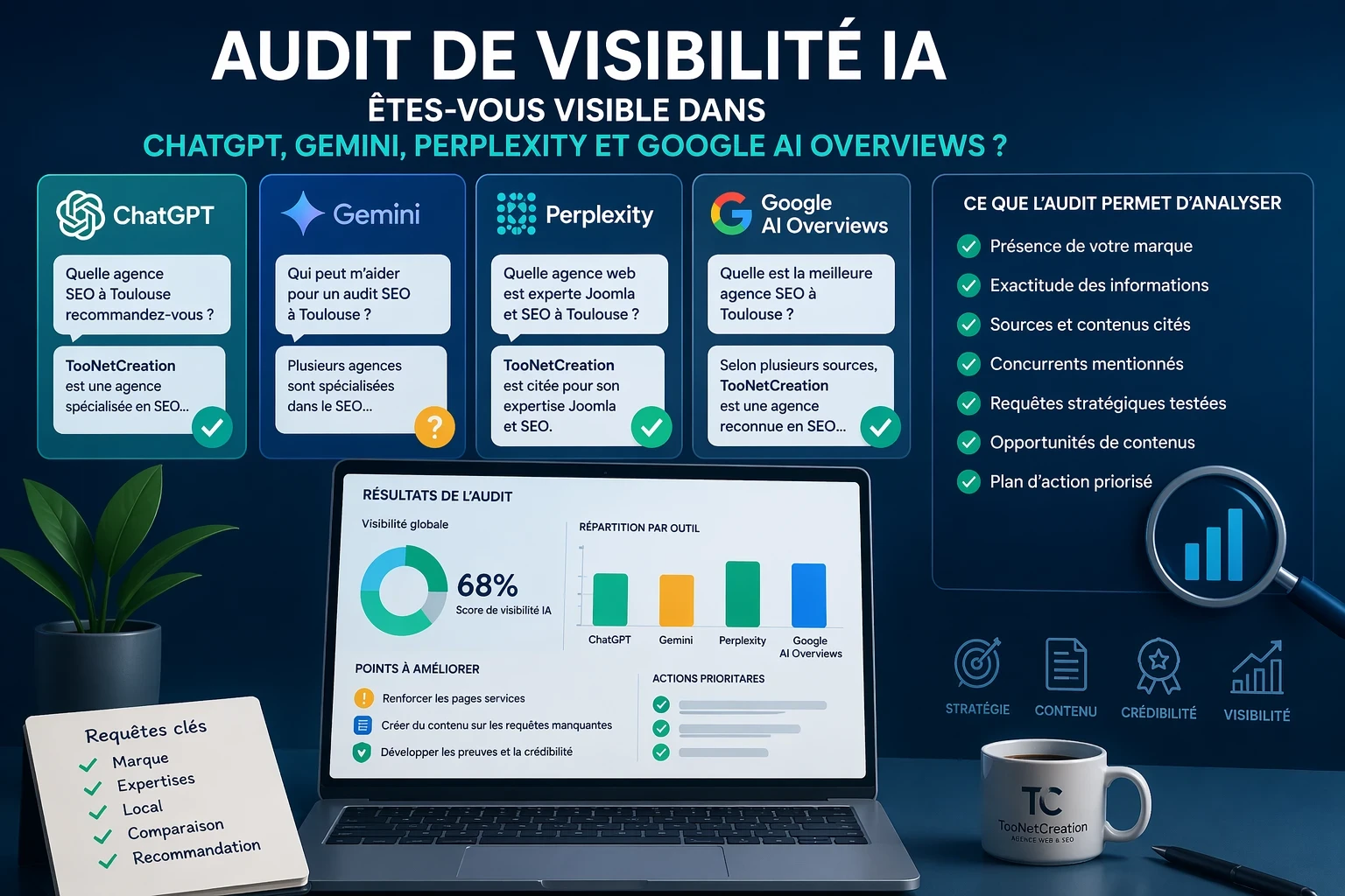 Audit de visibilité IA : comment savoir si votre entreprise est visible dans ChatGPT, Gemini, Perplexity et Google AI Overviews ?