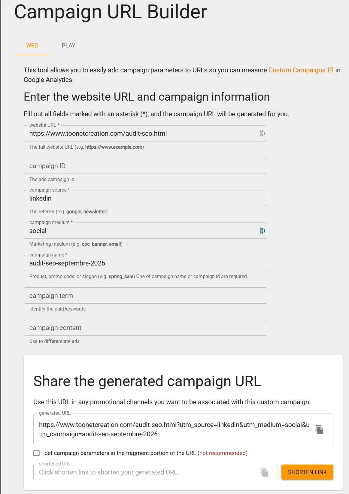 exemple de creation d'utm avec l'outil googe