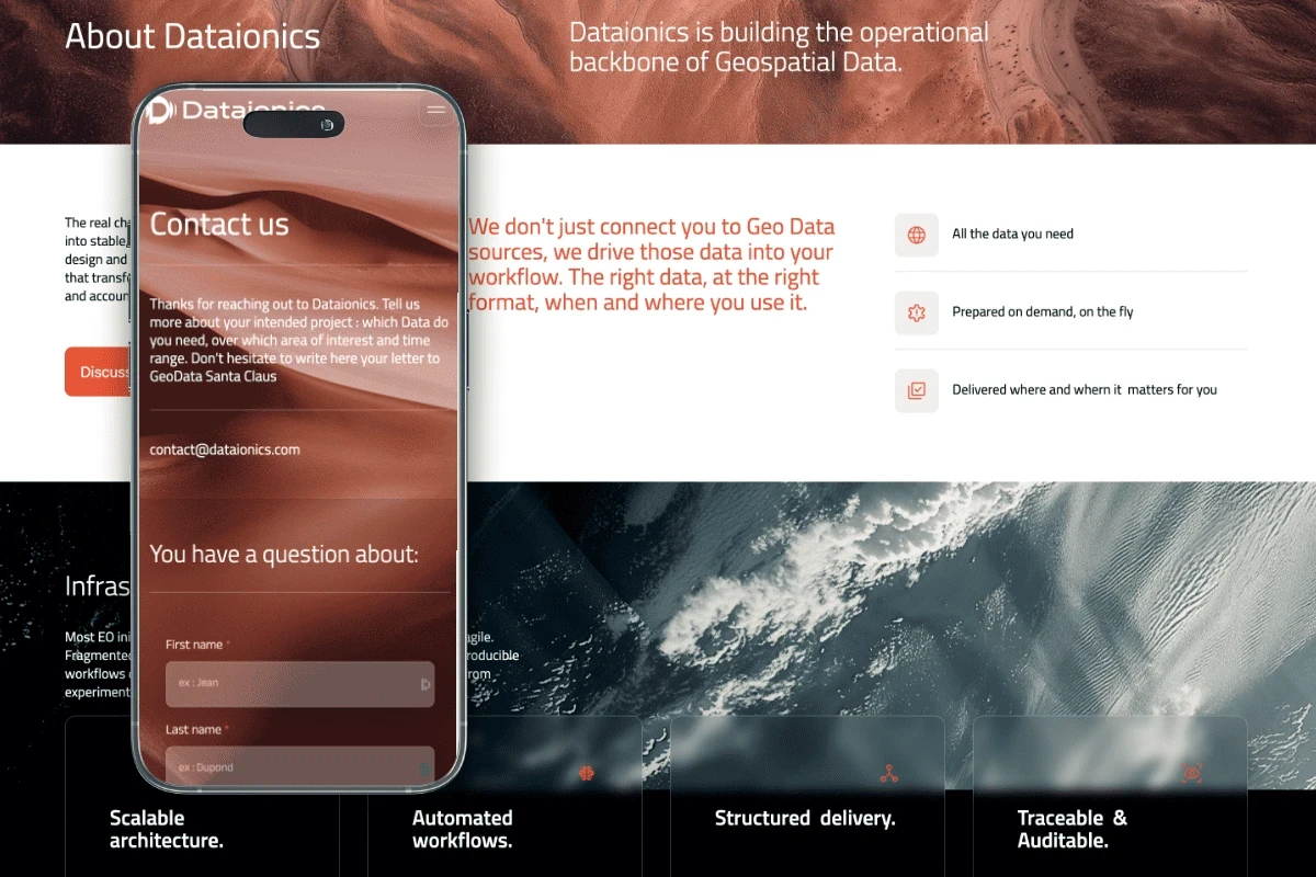 Visuel sur pc et mobile du site dataionics.com