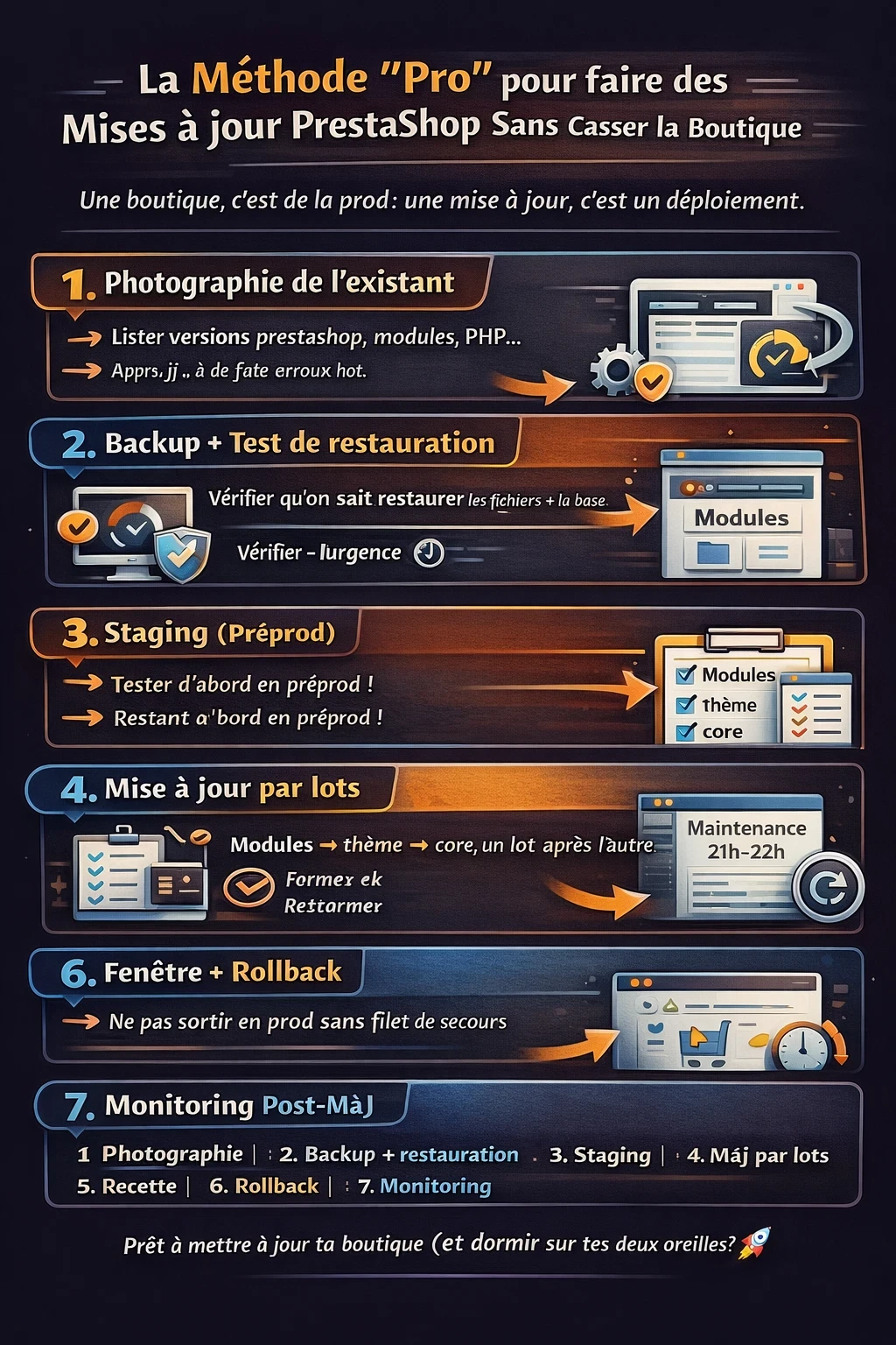 liste des 7 règles à suivre pour avoir une méthode professionnelle de maintenance d'un prestashop
