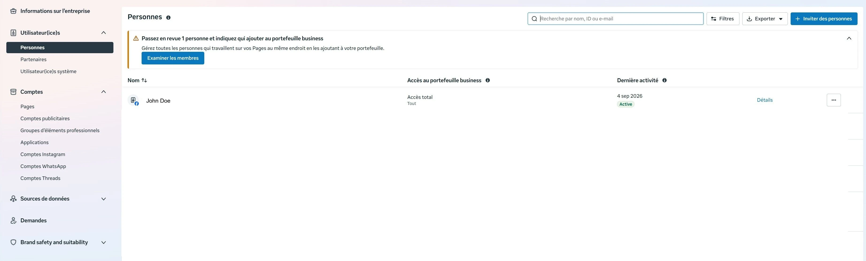 image represnetant la console pour administrer les utilisateurs