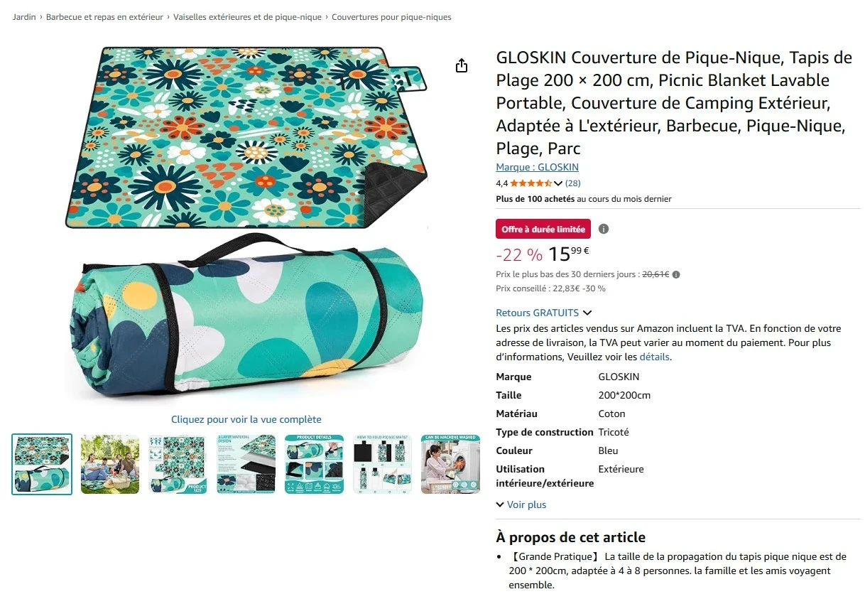 exemple de page produit sur amazon