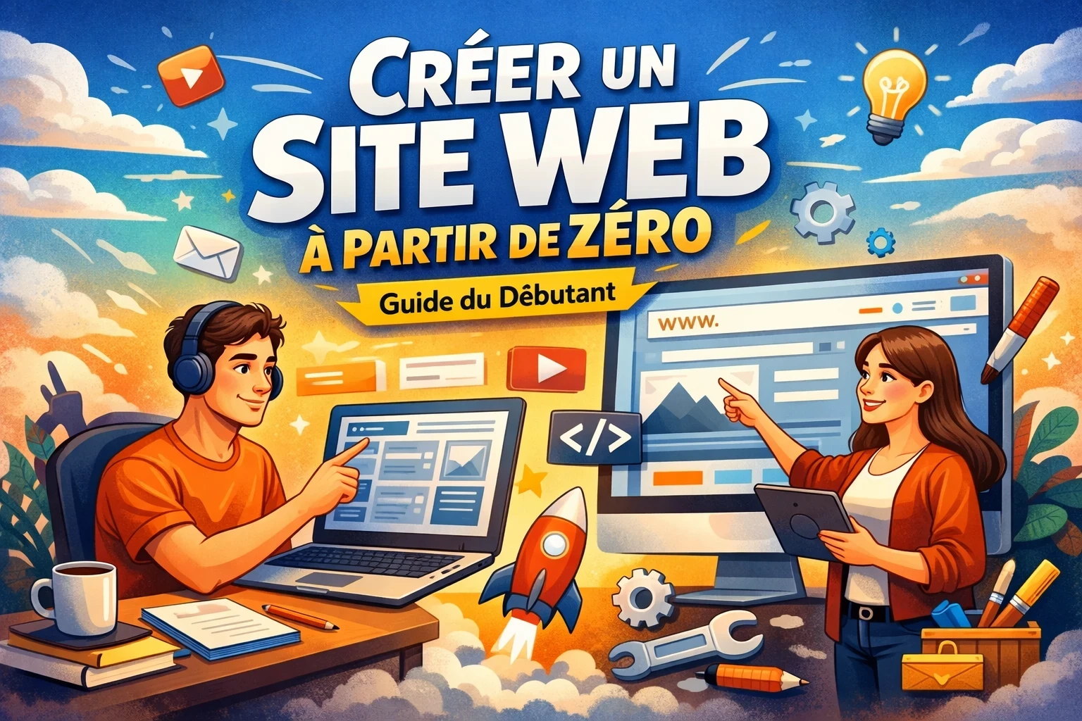 illustration montrant une personne créant son  site web