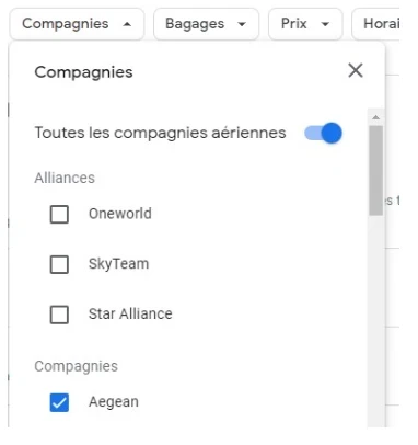 recherche de vols par compagnies aériennes sur google flights