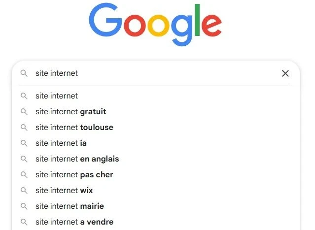 exemple de google my suggest avec le mot clé "site internet"