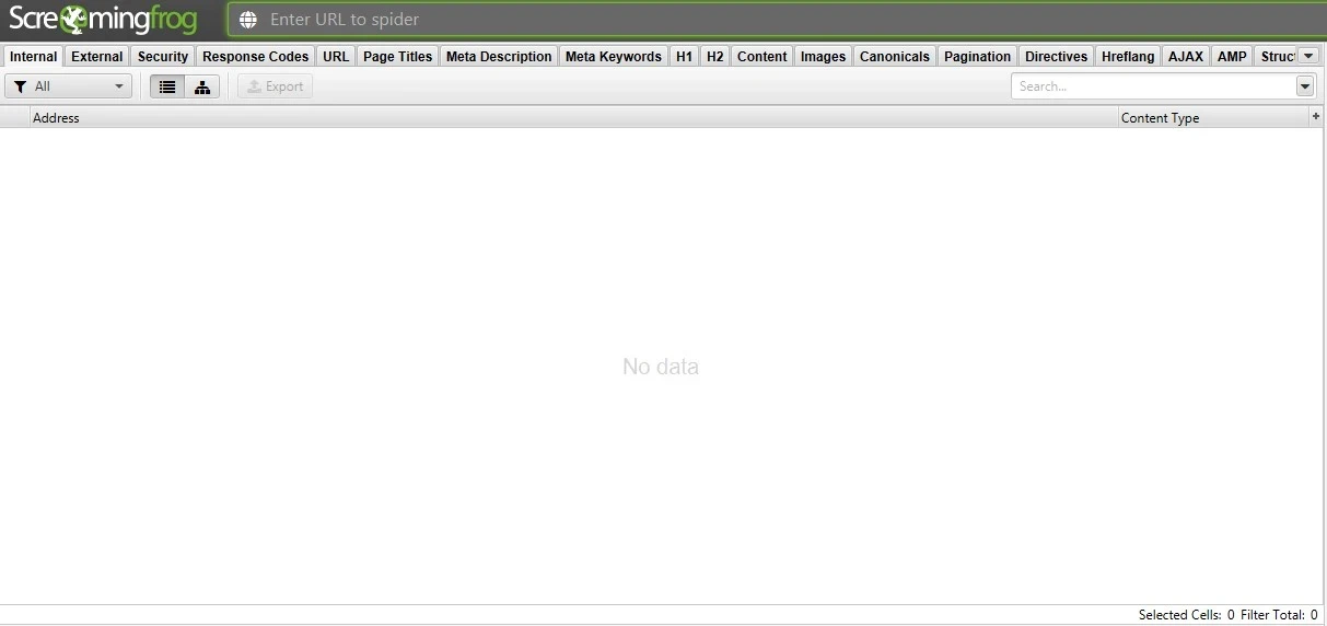 interface de screaming frog