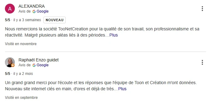 exemple d'avis google publié récemment