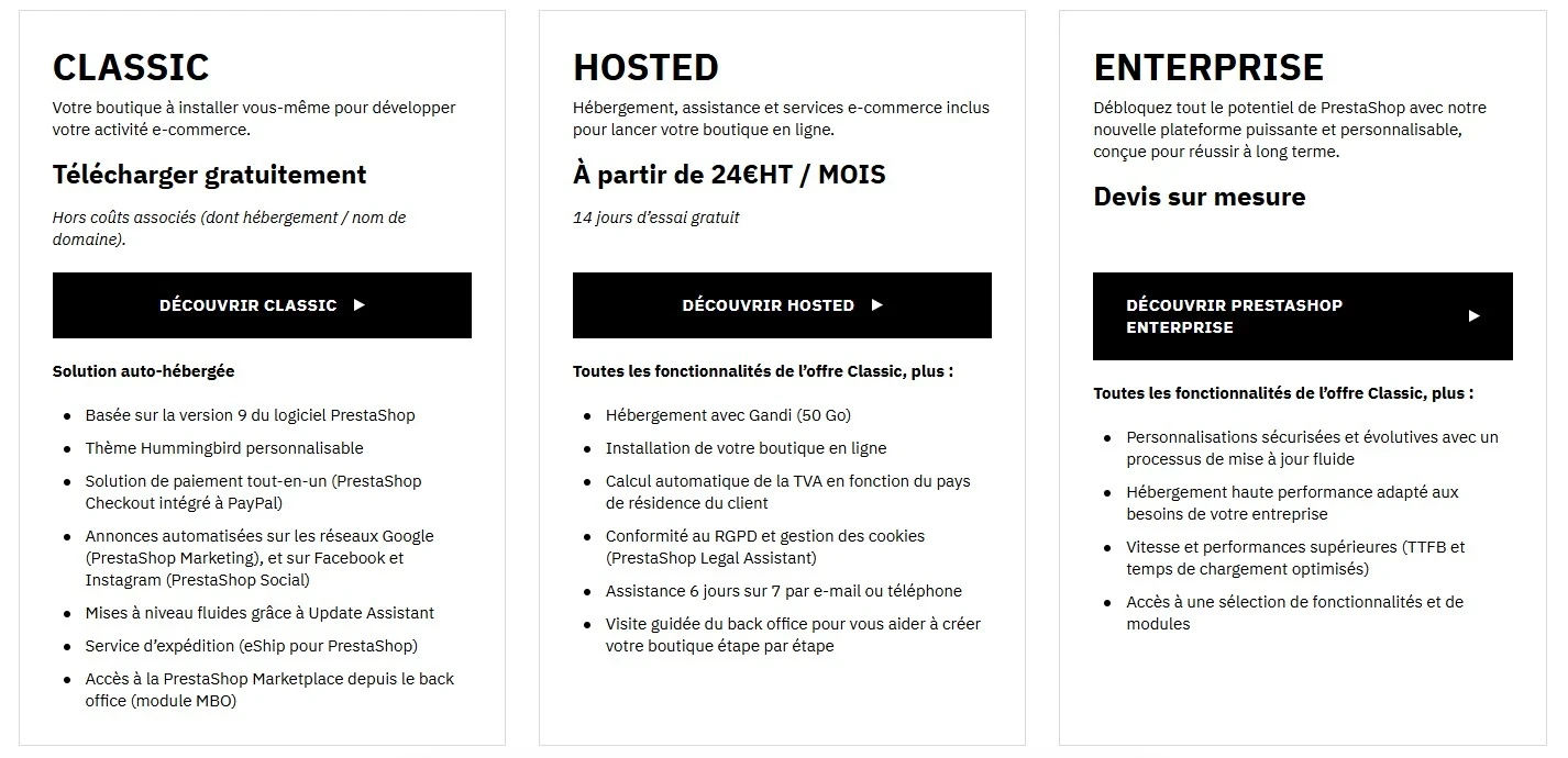 grille de tarifs de Prestashop