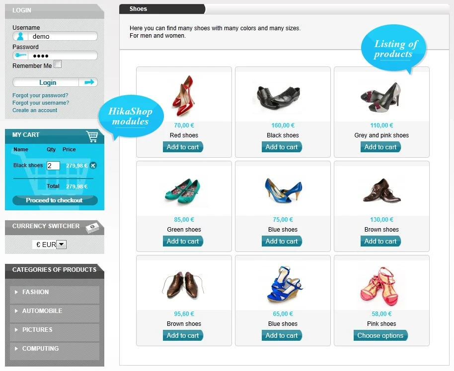 hikashop - exemple d'interface