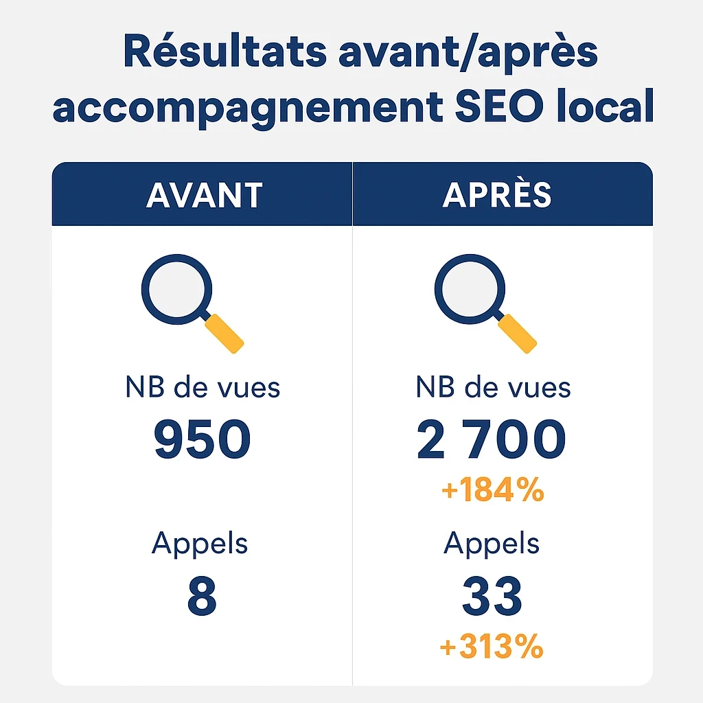 Résultats avant/après accompagnement SEO local